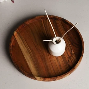Vassoio Tavolino Rotondo Acacia Decorativo Cucina Casa Organizer Decorazione Pezzo - Foto 1 di 8