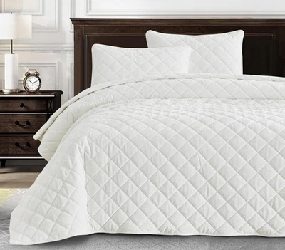 Lux Cream White Velvet Quilt Oversized King Set, 3-Piece Plush Distressed Vel... - Image 1 of 4