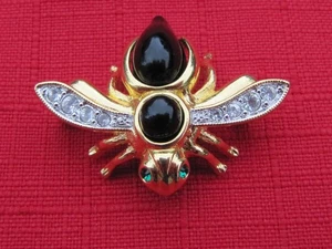 Broche prendedor figurativo de abeja de ónix negro intercambiable imitación Joan Rivers firmado de colección - Imagen 1 de 4
