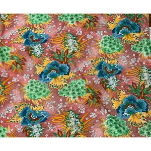 Vtg 70's Bold Tropical Floral Orange Blue Polyester Knit Fabric 3 Yards - Picture 1 of 5