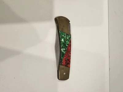 Navaja de bolsillo pequeña vintage roja y verde Foto 1 de 4
