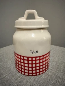 Rae Dunn Treats Canister Red Check Artisan Collection Magenta 7" - Picture 1 of 8