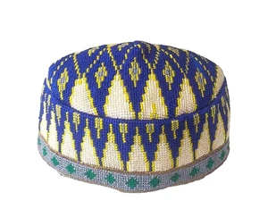 UZBEK IROQI TRIBAL HAND EMBROIDERED SILK HAT-UNISEX - APPROX 22.5" - MEDIUM - Picture 1 of 4