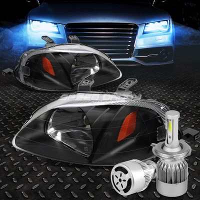 BLACK HOUSING HEADLIGHT AMBER CORNER+WHITE LED H4 HID W/FAN FOR 99-00 CIVIC EJ - Image 1 of 4