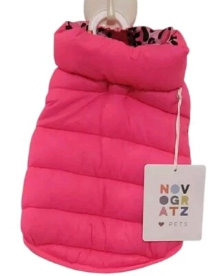 Novogratz Reversible Puffer Vest Dog Jacket X-SMALL Bright Pink/Animal Print NWT - Image 1 of 4