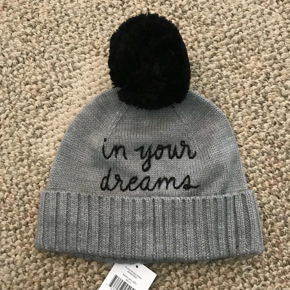 Kate Spade Womens in Your Dreams Beanie Knit Hat Gray/black One Size KS1001263C