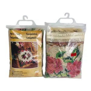 Vtg Vervaco Needlepoint Cushion Pillow Kit Floral #241 & #35153 - 2 Kits 16 x 16 - Picture 1 of 15