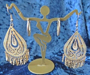 Two Pairs of Vintage Mid Century East Indian Earrings Gold plate over Silver - Picture 1 of 2