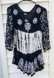 Blouse Woman’s Bohemian Style Black & White Embroidered One Size Fits Most New - Picture 1 of 7