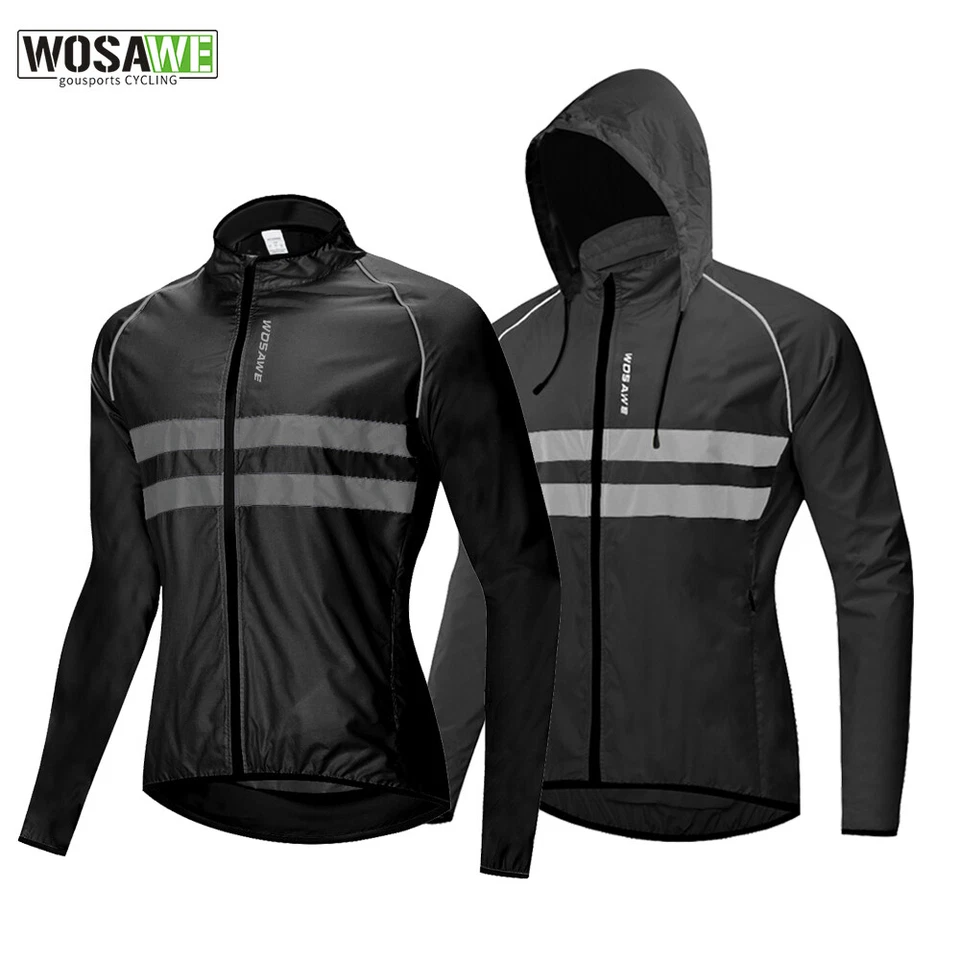 WOSAWE Men Cycling Reflective Hooded Jacket Bike Riding Sports Hoodies Windproof - Image 1 of 4