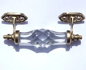 medium clear door handle of brass and cut glass (one) antique style - Picture 1 of 4