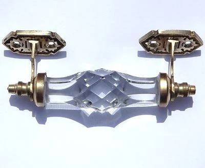 Manija de puerta transparente mediana de latón y vidrio cortado (uno) estilo antiguo Foto 1 de 4