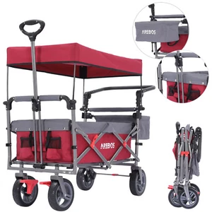 AREBOS Bollerwagen mit Dach | Handwagen Transportkarre Gerätewagen| Rot-Grau - Bild 1 von 12