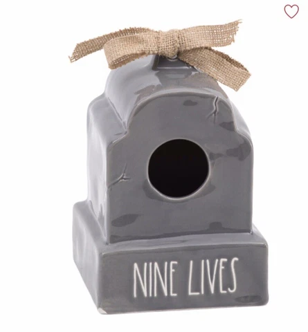 Rae Dunn Tombstone Nine Lives Birdhouse In Grey New Sealed in Box Cover
