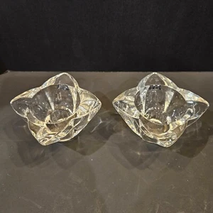 2 - Vintage Heavy 4-Pointed Footed Clear Glass Votive Candleholders (#207) - Picture 1 of 8