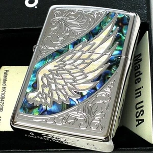 Zippo Angel Wing Arabesque Silver Green Etching Single Sided Processing Lighter - Picture 1 of 7