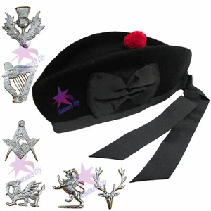 CC Plain Glengarry Cap with Hat Badges Chrome/Balmoral Cap Badges/Highlander Cap - Bild 1 von 3