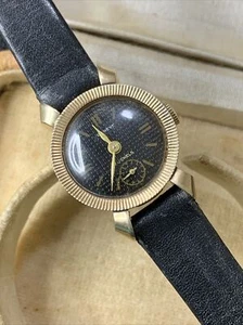 Vintage Genevé Black Dial Black Leather Band 22mm - Picture 1 of 17