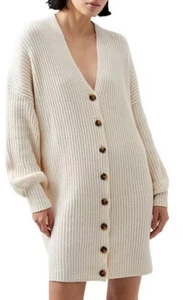 French Connection Vhari Ribbed V Neck Button Up Mini Sweater Dress Oversized XS - Picture 1 of 19