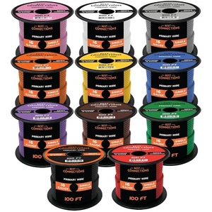 16 Gauge Car Audio Primary Wire 100ft–11 Rolls Remote, Power/Ground Electrical - Picture 1 of 9