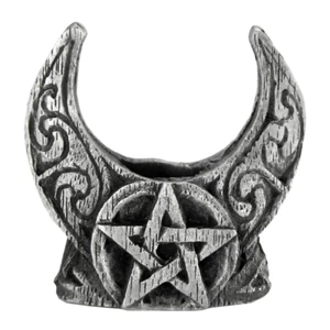 Pewter Mini Crescent Moon Pentacle Chime Candle Holder Dryad Design Wiccan Pagan - Picture 1 of 6