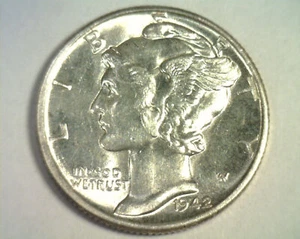 Mercury Dime 1942 elección sobre sin circular++ ch. AU++ BONITO ENVÍO ORIGINAL 99c - Imagen 1 de 2
