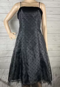 Jump Party Dress Size 5/6 Small Black Chiffon Velvet Trim Polka Dot Retro Formal - Picture 1 of 12