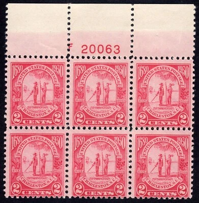 Scott #638 Charleston, SC Plate Block of 6 Stamps - MNH P#20063 - Image 1 of 2