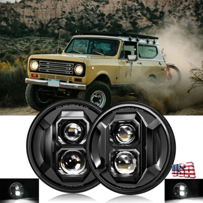 Newest Brightest 2pc 7" Round Led Headlight For International Harvester Scout II Foto 1 de 4