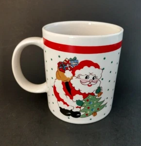 VTG Santa Coffee Mug Christmas Holidays Ceramic Presents Holly 70s 80s - Picture 1 of 6