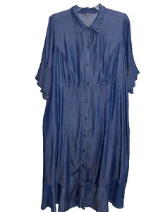 Jessica London 22W Jeanskleid Chambray Tencil Knopfleiste Maxi Flatter Rüschen - Bild 1 von 10