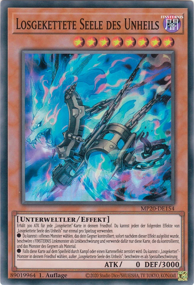 YU-GI-OH, LOSGEKETTETE SEELE DES UNHEILS, SR, MP20-DE154, 1. Auflage, TOP - Bild 1 von 1