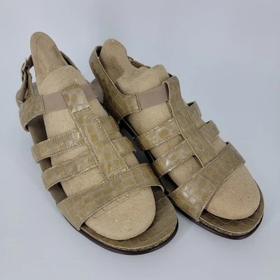 SAS Allegro Heeled Sandals Taupe Leather Croc Embossed Tripad Comfort Women's 9W - Image 1 of 4