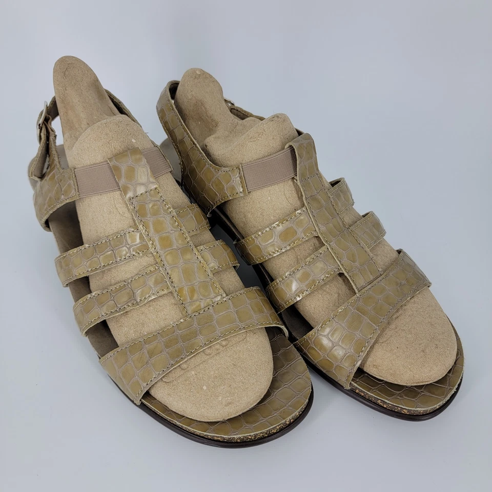 SAS Allegro Heeled Sandals Taupe Leather Croc Embossed Tripad Comfort Women's 9W - Image 1 of 4