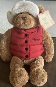 Eddie Bauer Gund 16" Plush Bear w/Red Vest & Plaid Hunter Cap Outdoor Wilderness - Picture 1 of 7