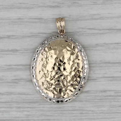 Hammered 2-Toned Oval Drop Pendant 14k Yellow White Gold - Image 1 of 4