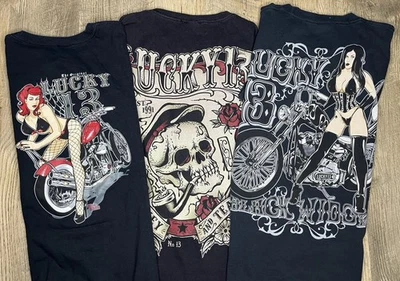 Lot of 3 - Vintage Lucky 13 Motorcycle Graphic Shirt Men's XL Black Short Sleeve - Image 1 of 4