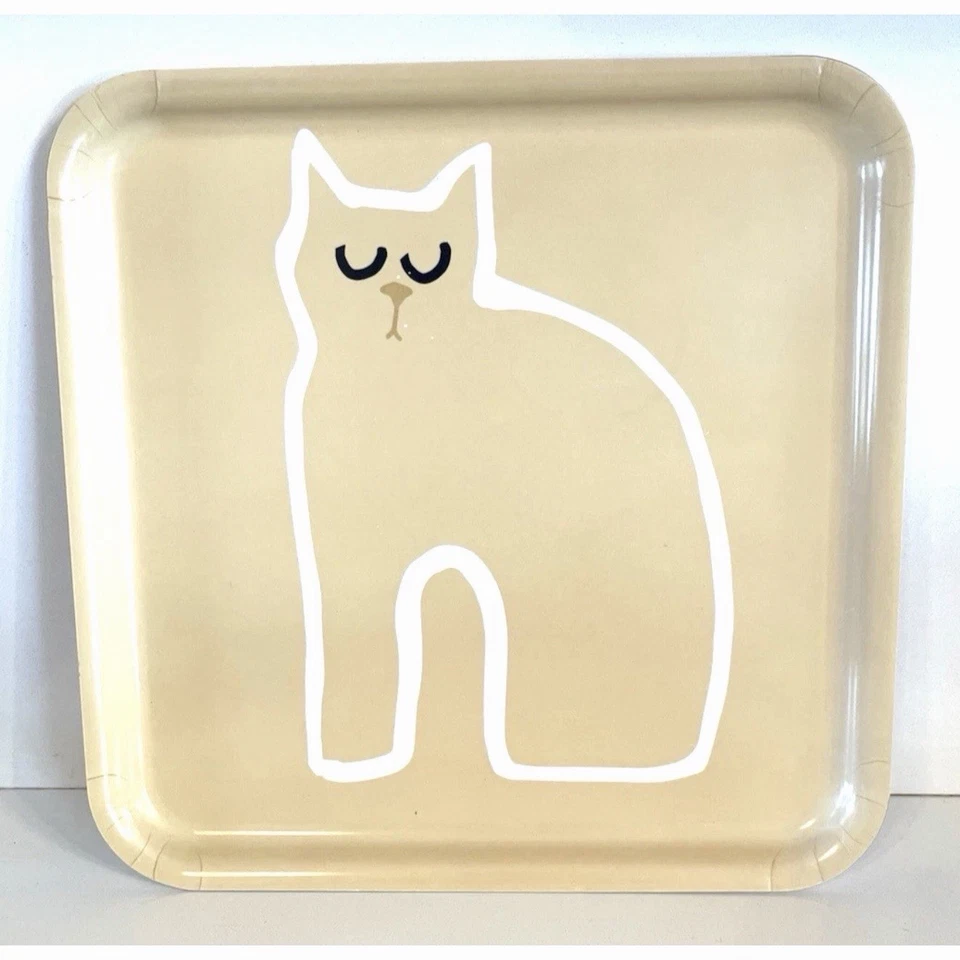 Bandeja para servir vintage Ikea amarilla con gato dormido abstracto gatito 13" cuadrada Foto 1 de 1