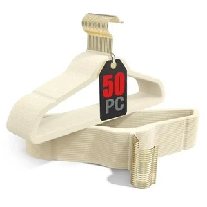 Pack Velvet Hangers,Coat Hanger Non Slip,Heavy-Duty,Space Saving,Slim 50 Beige - Picture 1 of 8