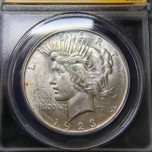 1923-D Silver Peace Dollar $1 - Denver Mint - ANACS MS 60 - Light Toning - Picture 1 of 23