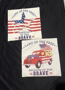 (2) Patriotic Burlap Pillow Cases. 17”x17” Square. Zip Closure. Indoor/outdoor - Picture 1 of 4