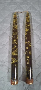 2 Vintage Plexiglas Acryl 8" Spitzkerzen klar MCM Dekor grün mit goldenen Folienflocken - Bild 1 von 7