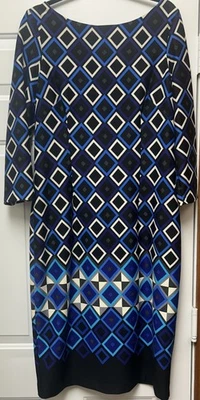 WOMEN'S ELIZA  J Geometric Back Zip Dress  Size 14. Knee Length Blue  Black - Image 1 of 4