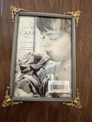 CARR FRAMES 3.5 x 5” Ornate Metal Antique Gold Tone Frame with Glass - Image 1 of 4