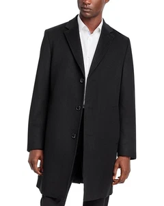 Hugo Boss Mens Jared Wool & Cashmere Regular Fit Topcoat Overcoat 40R Black - Picture 1 of 1