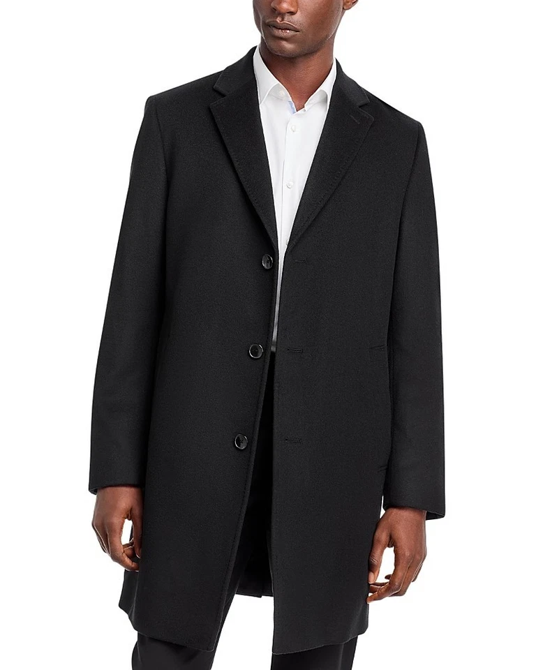 Hugo Boss Mens Jared Wool & Cashmere Regular Fit Topcoat Overcoat 40R Black - Image 1 of 1
