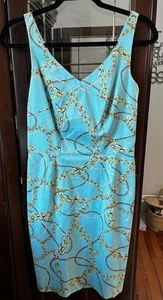 Tahari Arthur S Levine Fully Lined Dress Blue w/ chain pattern Sz. 4 - Picture 1 of 10