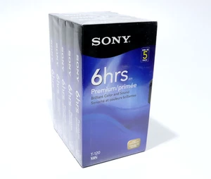 5 Stück Sony Premium Grade T-120 VR 6 Stunden Leere VHS Videorecorder Kassetten Versiegelt Neu Alt Lagerbestand - Bild 1 von 4
