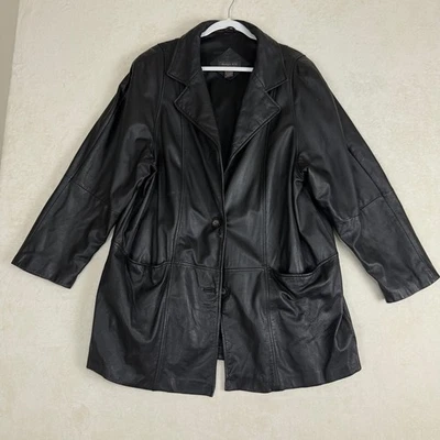 Chaqueta Blazer Lane Bryant Negra Cuero Genuino Mujer Talla 18/20 Edgy Minimalista Foto 1 de 4