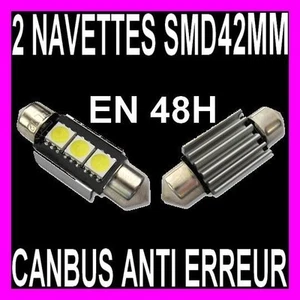 2 AMPOULE NAVETTE A 3 LED SMD C5W 42MM ANTI SANS ERREUR CANBUS PLAFONNIER PLAQUE - Imagen 1 de 1